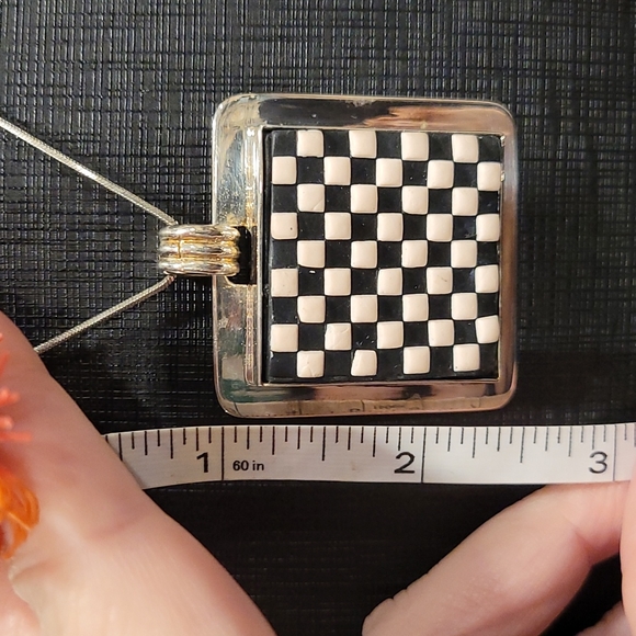 80s Vibe Checkerboard & Sterling Silver Pendant - Picture 4 of 4